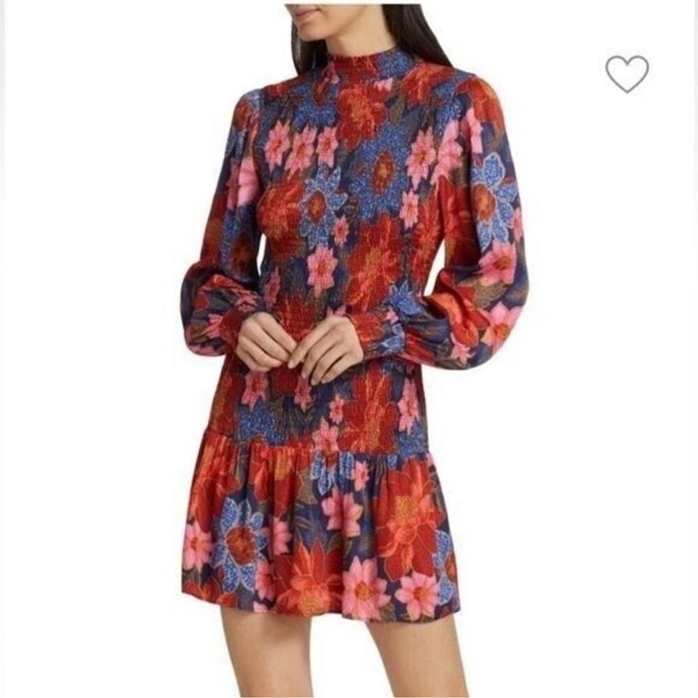 FARM Rio Red Pink Blue Floral Mini Dress